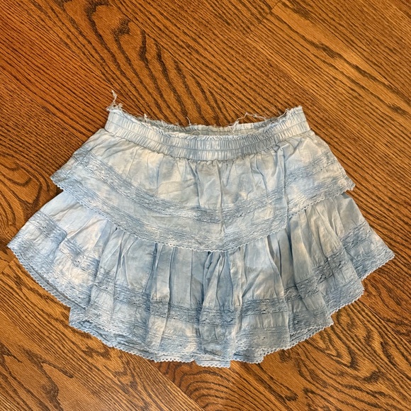 LoveShackFancy Ruffle Mini Skirt in Pacific Indigo Hand Dye - Picture 3 of 5